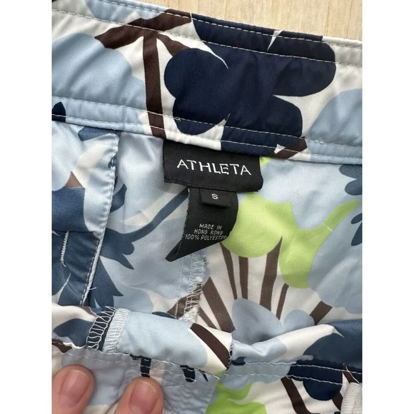 Athleta Women’s Pants Blue Floral Size Small Ankle Hiking, Casual Poly Hawaiian - Picture 2 of 6